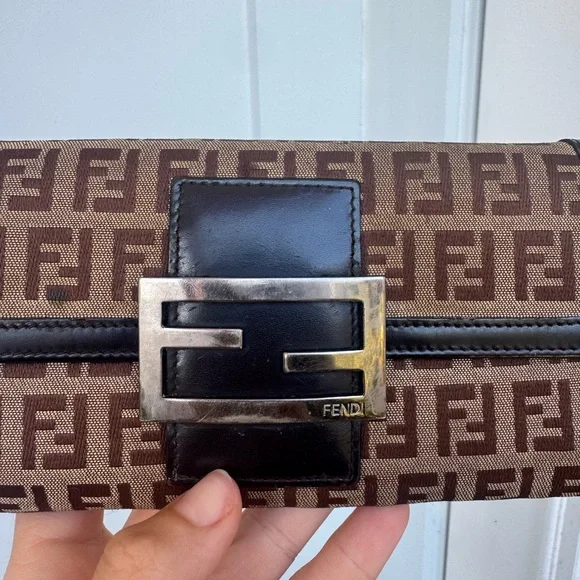 Fendi Vintage Zucca Canvas Baguette Wallet Brown Monogram with COA - Picture 6 of 10